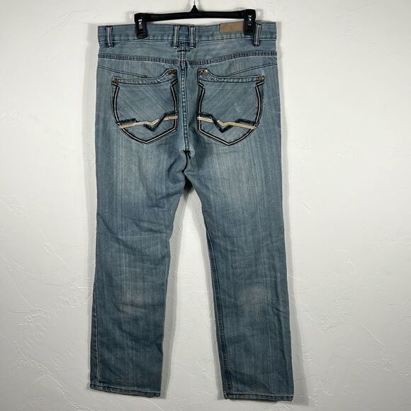 🔥 FUSAI Jeans 1997 Distressed Embroidered Light Wash F.U.S.A.I. Mens 36x32 - GU - Picture 1 of 15